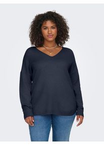 V-Ausschnitt-Pullover Only CARMAKOMA "CARMARGARETA LS PULLOVER KNT NOOS", Damen, Gr. S, blau (ombre blau), Strick, Obermaterial: 50% Viskose, 27% Nylon, 23% Polyester, unifarben, normal normal, V-Ausschnitt, Rippstrickb&uuml;ndchen, Pullover V-Ausschnitt-Pullover, Viskosemischung, regular fit