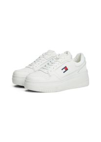 Keilsneaker Tommy Jeans "TJW RETRO BASKET FLATFORM", Damen, Gr. 42, wei&szlig;, Leder, Lederimitat, Schuhe Keilsneaker, Plateau, Freizeitschuh, Schn&uuml;rschuh, mit Lochmuster, im Basket-Look