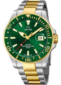 Quarzuhr Jaguar "Diver", silber (silberfarben, goldfarben, gr&uuml;n), Armbanduhren, Damen, Quarzuhr, Armbanduhr, Quarzuhr, Herrenuhr, Saphirglas, Swiss Made