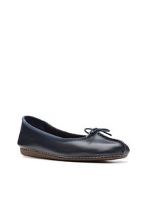 Ballerina Clarks "Freckle Ice", Damen, Gr. 37, blau (navy leather), Leder, Schuhe Ballerina, Slipper, Flats, Flats, Slipper mit Schleifchen
