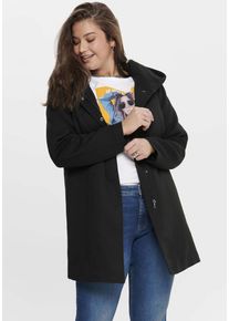 Langjacke Only CARMAKOMA "CARSEDONA LIGHT COAT OTW", Damen, Gr. M, schwarz, Web, Obermaterial: 85% Polyester, 15% Baumwolle. Futter: 100% Polyester, unifarben, Basic, figurbetont Po-bedeckend, hoch geschlossener Ausschnitt, Jacken Langjacke, mit Kapuze
