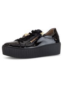 Plateausneaker Gabor, Damen, Gr. 42, schwarz, Lackleder, gl&auml;nzend, Schuhe Plateausneaker, Freizeitschuh, Halbschuh, Schn&uuml;rschuh mit Schmuckelement