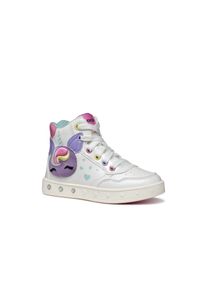 Sneaker Geox "J SKYLIN GIRL Blinkschuh", M&auml;dchen, Gr. 27, bunt (wei&szlig;, bunt), Synthetik, Textil, kontrastfarbene Details, Schuhe Sneaker, Schn&uuml;rboots, Blinkschuh mit Glitzer und Blinkfunktion