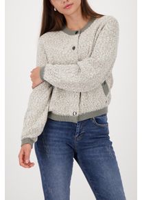 Strickjacke monari "Jacke Strickjacke Tweed", Damen, Gr. 36, sage, Strick, Obermaterial: 50% Baumwolle, 30% Polyester, 11% Viskose, 5% metallisierte Fasern, 4% Polyamid, unifarben, regular fit taillenbedeckt, Rundhals, eingesetzt Rippstrickb&uuml;ndchen, Strickjacken Strickjacke, Regular fit mit Rundhalsausschnitt