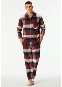Schlafanzug Schiesser "Selected Premium Warming", Herren, Gr. 58, burgund, Flanell, Obermaterial: 100% Baumwolle, bequem lang, V-Ausschnitt, Homewear-Sets Schlafanzug, Brusttasche, Baumwolle, w&auml;rmend, Flanell, Langarm