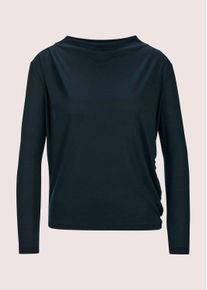 Madeleine Mode Langarmshirt MADELEINE "Shirt Langarm-Shirt mit Wasserfallkragen", Damen, Gr. 34, blau (stahlblau), Obermaterial: 100% Viskose CV., Modern, normal, Shirts Langarmshirt