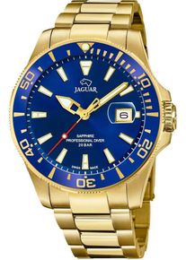 Quarzuhr Jaguar "Diver", gold (goldfarben, blau), Armbanduhren, Herren, Quarzuhr, Armbanduhr, Herrenuhr, Saphirglas, Swiss Made