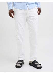 Jack & Jones Stoffhose JACK & JONES "JPSTKANE HYBRID BONDI JOGGER SN", Herren, Gr. XS, N-Gr, wei&szlig;, Web, Obermaterial: 80% Baumwolle, 20% Leinen, unifarben, relaxed fit kn&ouml;chellang, Hosen Stoffhose