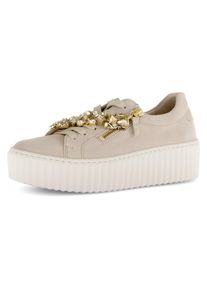 Plateausneaker Gabor, Damen, Gr. 40, beige (hellbeige), Ziegenveloursleder, unifarben, Schuhe Plateausneaker, Freizeitschuh, Halbschuh, Schn&uuml;rer in auff&auml;lliger Optik