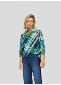 3/4-Arm-Shirt Rabe, Damen, Gr. 44, pazifik, Web, Obermaterial: 76% Baumwolle, 16% Polyester, 8% Elasthan, bedruckt, l&auml;ssig geschnitten h&uuml;ftbedeckend, Rundhals, Shirts 3/4-Arm-Shirt, mit grafischem Muster und Stehkragen