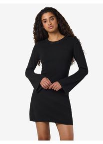 Strickkleid Noisy may "NMTIFFANY L/S KNIT DRESS FWD NOOS", Damen, Gr. L, N-Gr, schwarz, Strick, Obermaterial: 100% Polyester, unifarben, figurbetont kurz, Rundhals, ausgestellter Saum, Kleider Strickkleid