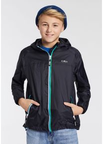Regenjacke CMP "KID JACKET RAIN FIX HOOD", Kinder, Gr. 152, blau (antracite), Obermaterial: 100% Polyamid, normal, hoch geschlossener Ausschnitt, eingesetzt eingefasste Kante, Jacken Regenjacke, &Uuml;bergangsjacke f&uuml;r Kinder