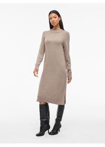 Strickkleid Vila "VIRIL CREW NECK L/S MIDI DRESS - NOOS", Damen, Gr. S, N-Gr, falcon detail:melange, Feinstrick, Obermaterial: 50% Viskose, 27% Nylon, 23% Polyester, meliert, regular fit knielang, hoch geschlossener Ausschnitt, Kleider Strickkleid