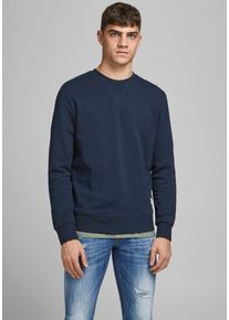 Jack & Jones Sweatshirt JACK & JONES "JJEBASIC mit Flaglabel und weicher Baumwollmischung", Herren, Gr. XL, blau (navy), Sweatware, Obermaterial: 85% Baumwolle, 15% Polyester, unifarben, normal h&uuml;ftlang, Rundhals, Rippb&uuml;ndchen, Sweatshirts Sweatshirt, unifarben, modisch, regular fit, Baumwolle, Rundhals