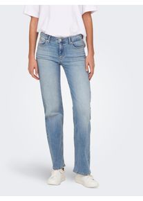 Straight-Jeans Only "ONLBLUSH MID STRAIGHT DNM TAI467 NOOS", Damen, Gr. XS, L&auml;nge 34, light blau denim, Denim/Jeans, Obermaterial: 92% Baumwolle, 6% Elastomultiester, 2% Elasthan, unifarben, lang, Jeans Straight-Jeans, 5-Pocket Style
