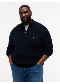 Tommy Hilfiger Big & Tall Strickpullover "BT-SEASONAL STRUCTURE ZIP MOCK", Damen, Gr. 5XL, desert sky, Strick, Obermaterial: 100% Baumwolle, TOMMY HILFIGER BIG & TALL, regular fit, Rippb&uuml;ndchen, Pullover Strickpullover, Gro&szlig;e Gr&ouml;&szlig;en