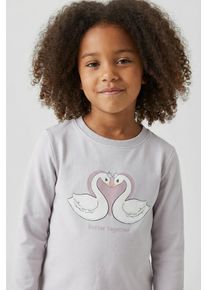 Langarmshirt name it "NMFVIX LS TOP", M&auml;dchen, Gr. 104, lila marble print:swan heart, Jersey, Obermaterial: 95% Baumwolle, 5% Elasthan, bedruckt, regular fit normal, Rundhals, Shirts Langarmshirt