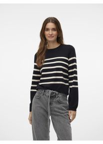 V&eacute;ro Moda Rundhalspullover VERO MODA "VMSABA PLAIN LS O-NECK PULLOVER GA NOOS", Damen, Gr. XS, schwarz stripes:birch, Strick, Obermaterial: 50% Viskose, 28% Polyester, 22% Nylon, gestreift, normal, Rundhals, Rippstrickb&uuml;ndchen, Pullover Rundhalspullover