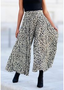 Hosenrock Lascana, Damen, Gr. 46, beige (creme, schwarz bedruckt), Web, Obermaterial: 100% Polyester, bedruckt, figurumspielend kn&ouml;chelfrei, R&ouml;cke Hosenrock, mit grafischem Alloverdruck, Culotte, extraweites Bein