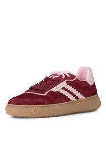 Plateausneaker Tamaris, Damen, Gr. 37, rot (rot kombiniert), Lederimitat, Veloursleder, unifarben mit Farbeinsatz, Schuhe Plateausneaker, Freizeitschuh, Halbschuh, Schn&uuml;rschuh mit Kontrastbesatz