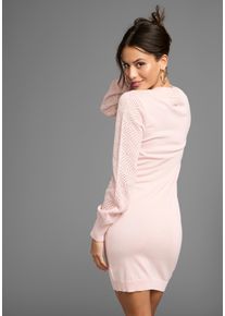 Strickkleid Laura Scott, Damen, Gr. 42, N-Gr, rosa, Feinstrick, Obermaterial: 50% Baumwolle, 50% Polyacryl, unifarben, figurbetont extrakurz, V-Ausschnitt, Rippb&uuml;ndchen, Kleider Strickkleid, mit h&uuml;bschen Ajourstrick&auml;rmeln
