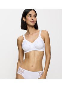 B&uuml;gelloser BH Triumph "Doreen + Cotton 01 N", Damen, Gr. 110, Cup F, wei&szlig;, Microtouch, Obermaterial: 35% Polyester, 29% Polyamid, 22% Baumwolle, 13% Elasthan, 1% Viskose, unifarben, BHs B&uuml;gelloser BH, mit zarter Lochstickerei
