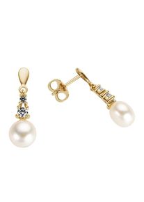 Paar Ohrstecker Firetti "Schmuck Geschenk Gold 333 Ohrschmuck Perle Solit&auml;r-Optik", gelb (gelbgoldfarben, kristallwei&szlig;, wei&szlig;, kristallwei&szlig;), Ohrringe, Damen, 7mm, Gelbgold 333 Perlen, Gelbgold 333, Perlen, Paar Ohrstecker, mit Zirkonia (synth.) - mit S&uuml;&szlig;wasserzuchtperle