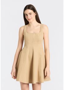Minikleid HUGO BLUE "Kademe", Damen, Gr. 44, N-Gr, open beige 280, Twill, Obermaterial: 100% Baumwolle, unifarben, mini, R&uuml;ckenausschnitt, Kleider Minikleid, mit ausgestelltem Rockteil