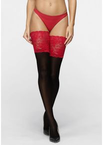 Halterlose Feinstr&uuml;mpfe Lascana, Damen, Gr. 32-34, rot (schwarz, rot), Elasthan, Polyamid, elastisch, Socken Halterlose Feinstr&uuml;mpfe, mit breiter Spitze in 60 DEN