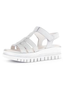 Sandalette Gabor, Damen, Gr. 41, silber (hellgrau, silberfarben), Textil, Ziegenveloursleder, Glitzer, Schuhe Sandalette, Plateau, Riemchensandale mit Keilabsatz