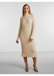 Strickkleid Y.A.S "YASMAVI KNIT MIDI ROLLNECK DRESS", Damen, Gr. S, N-Gr, birch, Rippstrick, Obermaterial: 50% Baumwolle, 50% Polyacryl, unifarben, regular fit kniebedeckend, Kleider Strickkleid