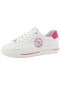 Plateausneaker Tom Tailor, Damen, Gr. 39, pink (wei&szlig;, pink), Lederimitat, mehrfarbig, Schuhe Plateausneaker, Halbschuh, Freizeitschuh, Schn&uuml;rschuh, Kontrastbesatz an der Ferse