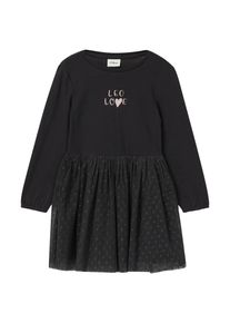 Minikleid s.Oliver JUNIOR, M&auml;dchen, Gr. 98, N-Gr, schwarz, Web, Obermaterial: 95% Baumwolle, 5% Elasthan, bedruckt, gepunktet, kurz, Rundhals, elastischer Bund, Kleider Minikleid, mit Mesh-Rock, Fit and Flare