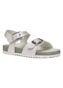 Sandale Geox "J ADRIEL GIRL", M&auml;dchen, Gr. 29, silber (wei&szlig;, silberfarben), Synthetik, metallic, festlich, Schuhe Sandale, Konfirmationsschuh, Kommunionschuh, Klettschuh mit dezentem Schimmer