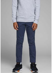 Jack & Jones Chinos JACK & JONES JUNIOR "JPSTMARCO bequem, elastisch, pflegeleicht", Jungen, Gr. 152, N-Gr, blau (navy blazer), Web, Obermaterial: 98% Baumwolle, 2% Elasthan, unifarben, slim fit normal, Hosen Chinos, unifarben, casual, slim fit, Web, Topseller