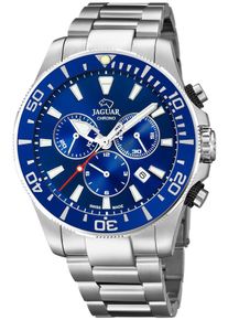 Chronograph Jaguar, silber (silberfarben, blau), Armbanduhren, Herren, Chronograph, Armbanduhr, Quarzuhr, Herrenuhr, Stoppfunktion, Saphirglas, Swiss Made