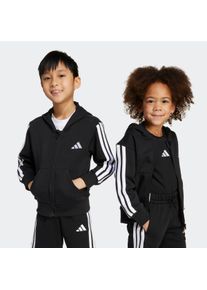 Sweatjacke adidas Sportswear "ESSENTIALS KIDS", Damen, Gr. 128, schwarz-wei&szlig; (schwarz, wei&szlig;), Obermaterial: 70% Baumwolle, 30% Polyester, normal, angesetztes B&uuml;ndchen, Sweatjacken Sweatjacke
