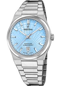 Quarzuhr Festina "Riv&eacute; Collection", silber (silberfarben, hellblau), Armbanduhren, Damen, Quarzuhr, Armbanduhr, Damenuhr, Herrenuhr, Swiss Made, Edelstahlarmband, analog