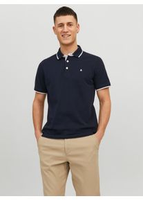 Jack & Jones Poloshirt JACK & JONES "JJEPAULOS POLO SS NOOS", Herren, Gr. XS, blau (navy blazer detail:play), Jersey, Obermaterial: 100% Baumwolle, unifarben, slim fit normal, Rundhals, Shirts Poloshirt, Baumwolle, slim fit