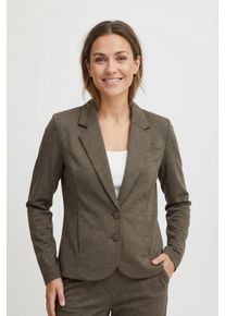 Kurzblazer Freequent "FQNANNI-JA", Damen, Gr. S, braun (morel melange), Web, Obermaterial: 73% Polyester, 24% Viskose, 3% Elasthan, schmal taillenlang, tiefer V-Ausschnitt, runde 3-Knopf-Manschette mit Kn&ouml;pfen, Blazer Kurzblazer, mit Knopfverschluss