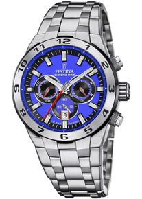 Chronograph Festina "Chrono Bike 2024", silber (silberfarben, blau), Armbanduhren, Herren, Chronograph, Armbanduhr, Quarzuhr, Herrenuhr, Stoppfunktion, Edelstahlarmband