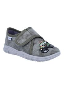 Hausschuh Richter "Mailo WMS: Mittel", M&auml;dchen, Gr. 25, gr&uuml;n (gr&uuml;n, grau), Baumwolle, Schuhe Hausschuh, Klettschuh mit WMS, Gr&ouml;&szlig;enschablone zum Download