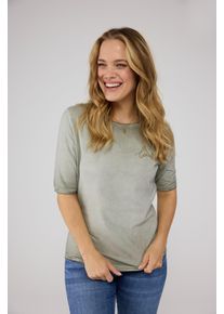 LIEBLINGSST&Uuml;CK Rundhalsshirt LIEBLINGSST&Uuml;CK "CandiceEP", Damen, Gr. M (38), gr&uuml;n (khaki), Jersey, Obermaterial: 95% Baumwolle, 5% Elasthan, clean, unifarben, regular fit taillenbedeckt, Rundhals, Shirts Rundhalsshirt, mit Statement-Stickerei und im Batik-Look
