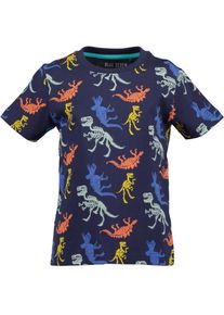 T-Shirt Blue Seven, M&auml;dchen, Gr. 128, ultramarin aop, Single Jersey, Obermaterial: 100% Baumwolle, bedruckt, Basic normal, Rundhals, Shirts T-Shirt, Basic Passform, mit Allover-Druck, aus Single Jersey, pflegeleicht