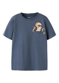 T-Shirt name it "NMMFIKZ SS NREG TOP BOX", M&auml;dchen, Gr. 92, vintage indigo, Jersey, Obermaterial: 95% Baumwolle, 5% Elasthan, bedruckt, unifarben, normal normal, Rundhals, Shirts T-Shirt, mit kleiner, aufgesetzter Brusttasche