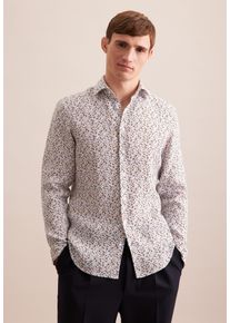 Businesshemd Seidensticker "Slim", Herren, Gr. XL (43), normale &Auml;rmell&auml;ngen, beige (sand), 100% Leinen, bedruckt, slim fit, 2-Knopf-Manschette, Hemden Businesshemd, Slim 1/1 Kentkragen Druck