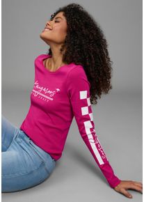 Langarmshirt Kangaroos, Damen, Gr. 36/38, fuchsia, Rippware, Obermaterial: 100% Baumwolle, figurbetont h&uuml;ftbedeckend, Rundhals, Shirts Langarmshirt, Langarm, sehr figurbetonte Passform, aus Baumwolle, Topseller