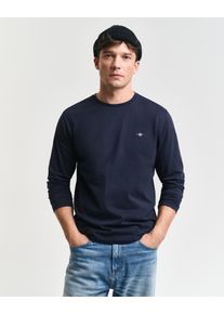 Langarmshirt Gant "REG SHIELD LS T-SHIRT", Herren, Gr. S, blau (evening blau), Jersey, Obermaterial: 100% Baumwolle, unifarben, Basic, regular fit h&uuml;ftlang, Rundhals, abgesteppt, Shirts Langarmshirt, mit Logostickerei auf der Brust