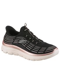 Slip-On Sneaker Skechers "SUMMITS PLUS-SOFT LUSTER", Damen, Gr. 43, rosa (schwarz, ros&eacute;goldfarben), Textil, Schuhe Slip-On Sneaker, Freizeitschuh, Schlupfschuh in veganer Verarbeitung