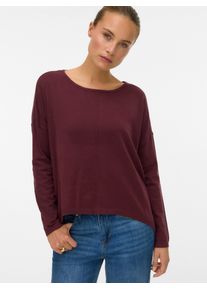 V&eacute;ro Moda Rundhalspullover VERO MODA "VMBREEZE AURA LS ZIPPER BLOUSE NOOS", Damen, Gr. M, rot (winetasting), Strick, Obermaterial: 52% Viskose, 28% Polyester, 20% Nylon, unifarben, regular fit normal, Rundhals, Rippb&uuml;ndchen, Pullover Rundhalspullover